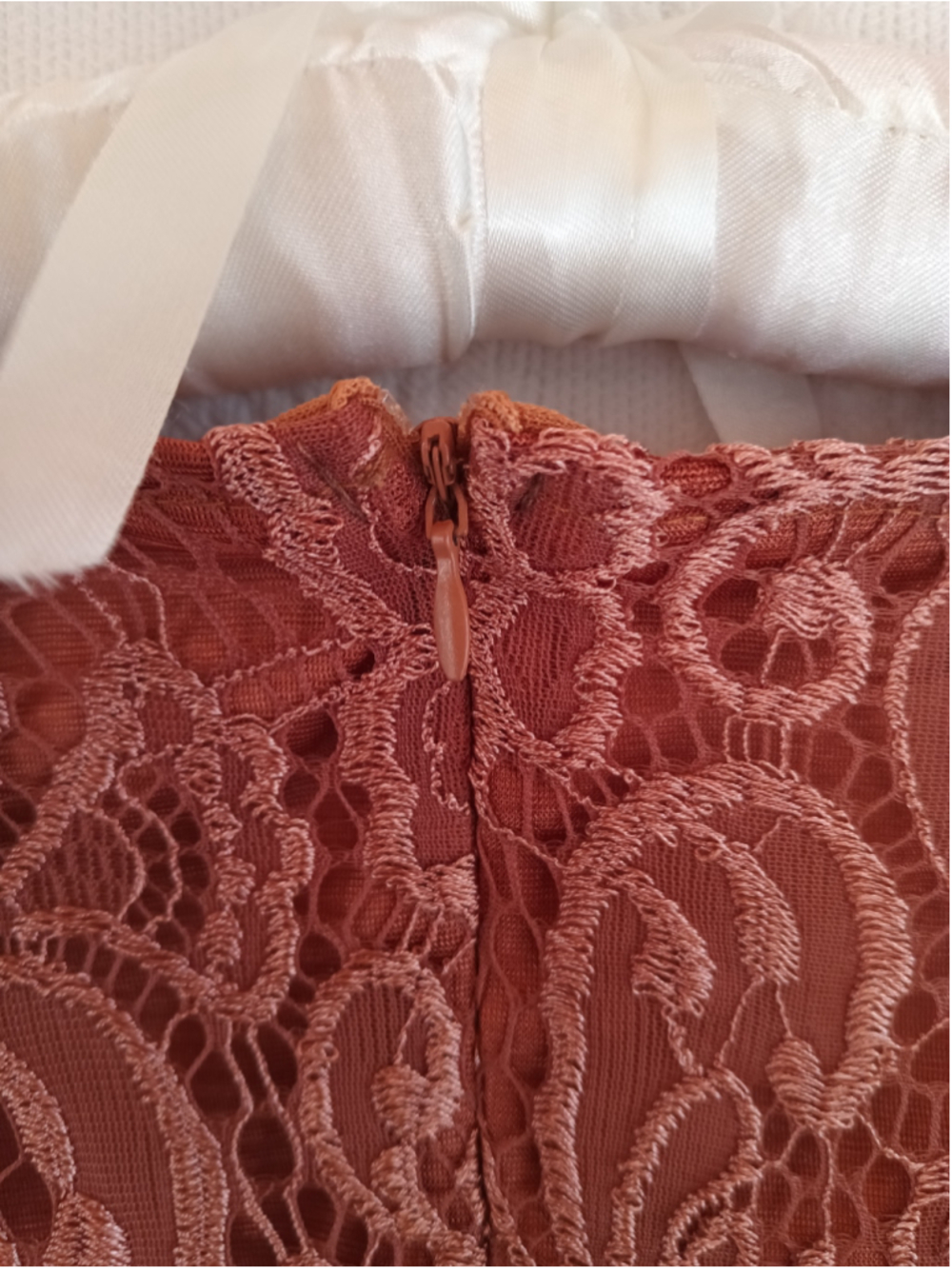 Tuscan red Lace Mini Dress Rust orange bodycon sexy fall copper autumn - Picture 8 of 9